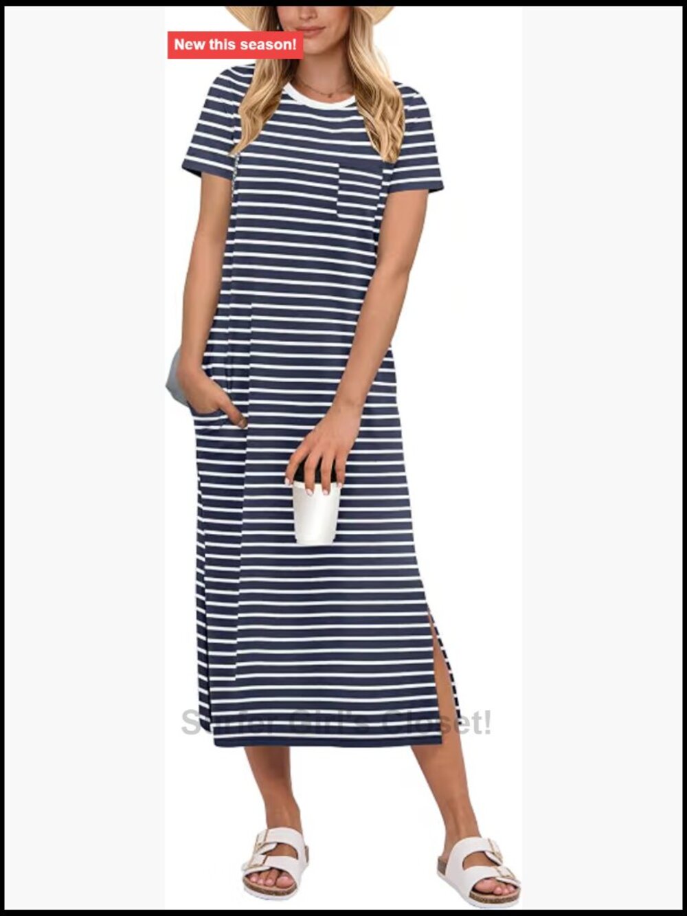 Casual Shift Midi Dress Side Slits Short Sleeve Beach Travel Loungewear